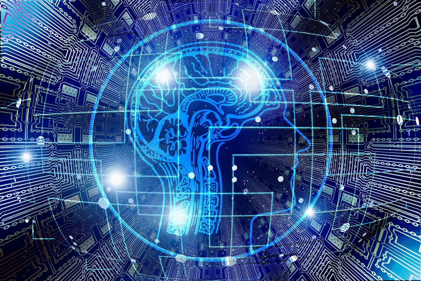 Artificial-intelligence concept a glowing brain over a circuit board